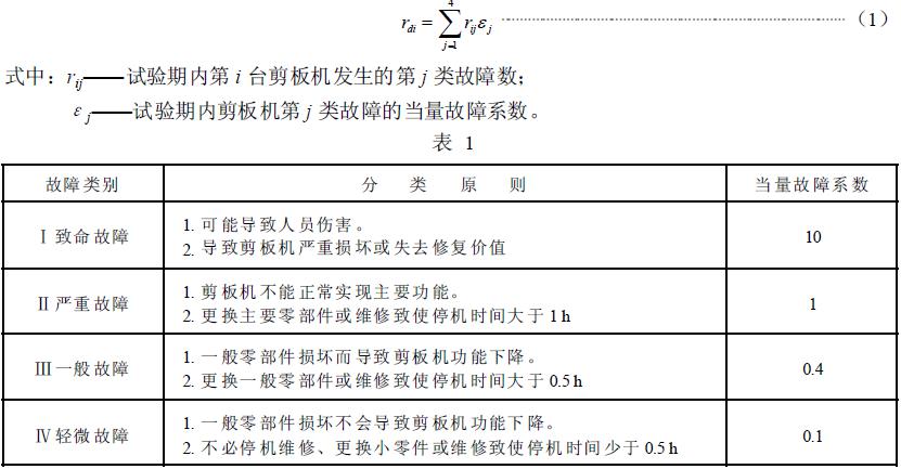 其分類原則及當量故障系數見表1，累積當量故障數rdi按式（1）計算