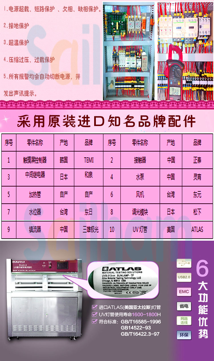 紫外線輻照試驗箱配件清單表介紹